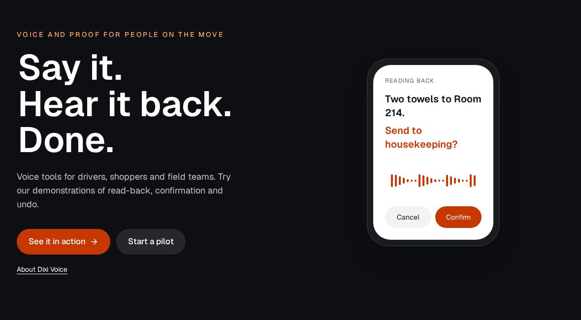 Dixi Voice read-back and confirmation demonstration
